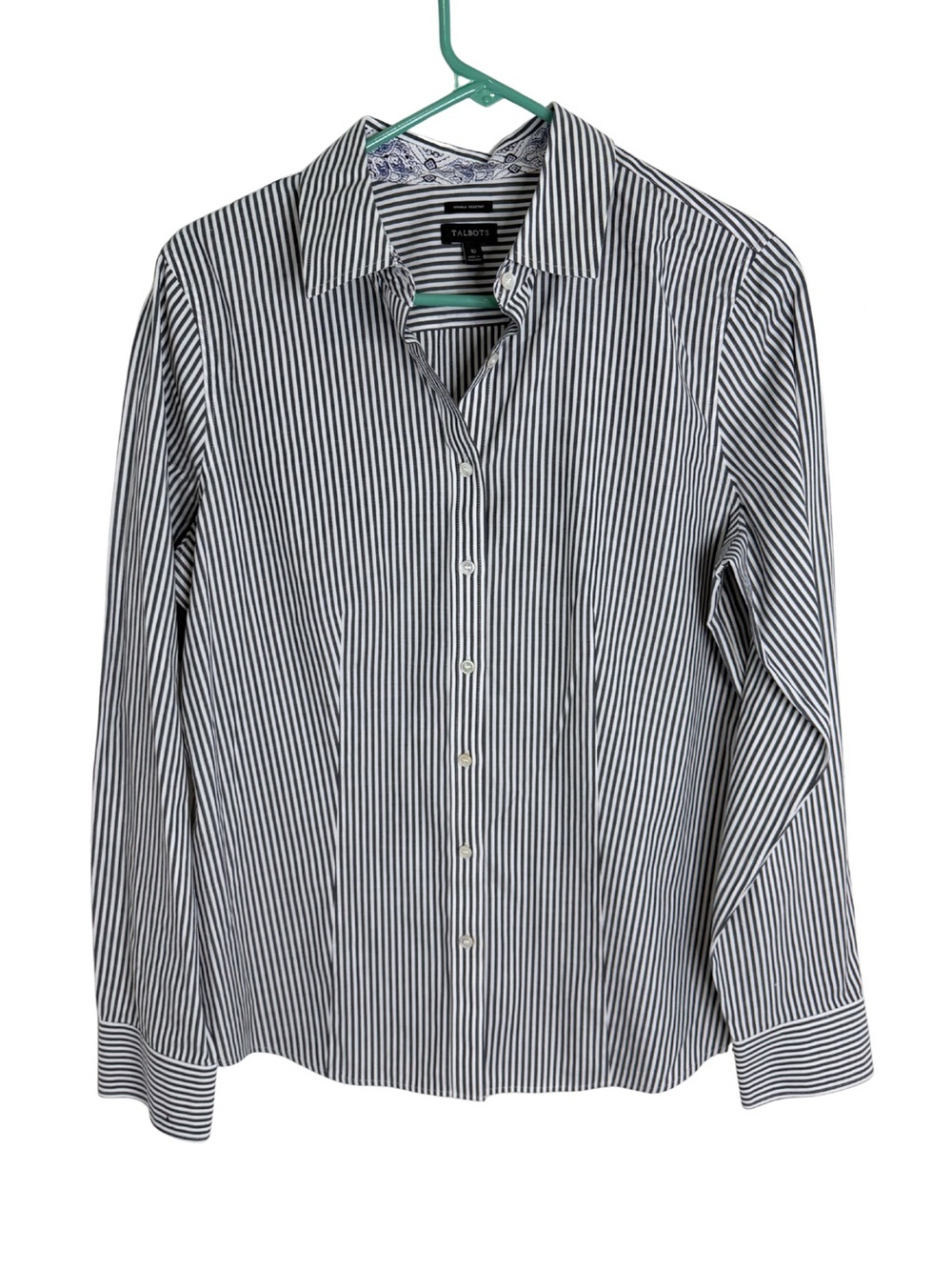 Talbots Gray & White Stripe Long Sleeve Button Down Shirt Size 10